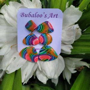 Rainbow Polymer Clay Hoop, Dangle, Teardrop, Flower Unique Earrings by Bubaloo's Art