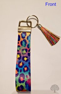 Colorful Leopard Print Key Fob Wristlet Handmade