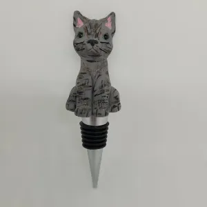 Grey Cat Wine Bottle Stopper by Bubaloo's Art