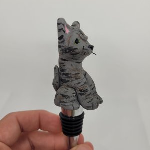Grey Cat Wine Bottle Stopper by Bubaloo's Art