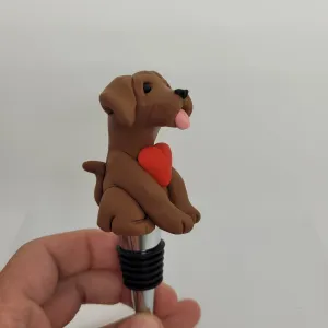 Chocolate Lab Dog Wine Bottle Stopper by Bubaloo's Art