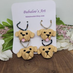 Set of 4 Hand Sculpted Polymer Clay Yellow Labrador Lab Dog Wine Glass Charms by Bubaloo's Art
