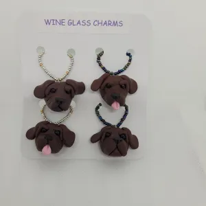 Set of 4 Hand Sculpted Polymer Clay Yellow Labrador Lab Dog Wine Glass Charms by Bubaloo's Art