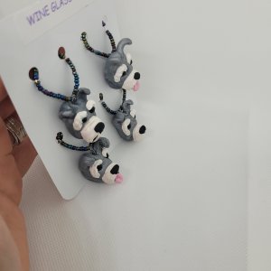 Set of 4 Hand Sculpted Polymer Clay Schnauzer Dog Wine Glass Charms by Bubaloo's Art