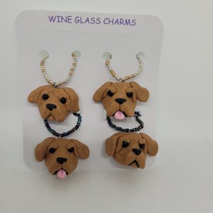 Set of 4 Hand Sculpted Polymer Clay Golden Retriever Dog Wine Glass Charms by Bubaloo's Art