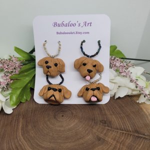Set of 4 Hand Sculpted Polymer Clay Golden Retriever Dog Wine Glass Charms by Bubaloo's Art