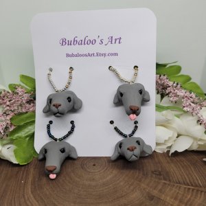 Set of 4 Hand Sculpted Polymer Clay Weimaraner Dog Wine Glass Charms by Bubaloo's Art