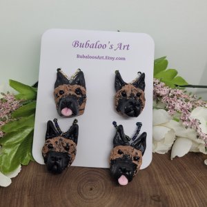 Set of 4 Hand Sculpted Polymer Clay German Shepard Dog Wine Glass Charms by Bubaloo's Art