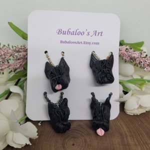 Set of 4 Hand Sculpted Polymer Clay Scottie, Scottish Terrier Dog Wine Glass Charms by Bubaloo's Art