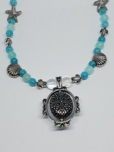 Aquamarine, Amazonite, Rainbow Quartz Spinner Necklace, crystals