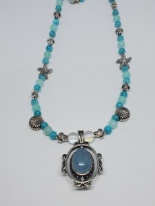 Aquamarine, Amazonite, Rainbow Quartz Spinner Necklace, crystals