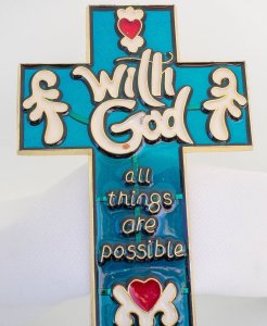 Cross with the words:  "With God All Things Are Possible" Nightlight