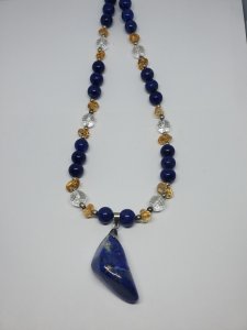 Lapis Lazuli, Citrine, and Faceted Crystal Quartz Necklace, crystals