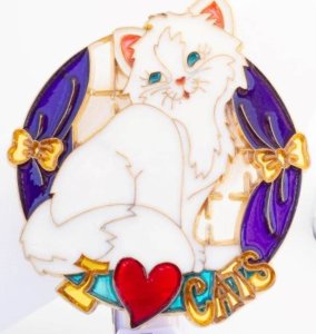 Nightlight, White Cat stating I love Cats with big red heart