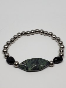Black Agate, Moss Agate, and Stainless Steel Bracelet