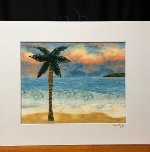 Relaxing on the Beach - Original Fabric Landscape Art
