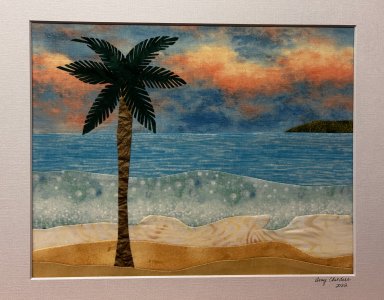 Relaxing on the Beach - Original Fabric Landscape Art