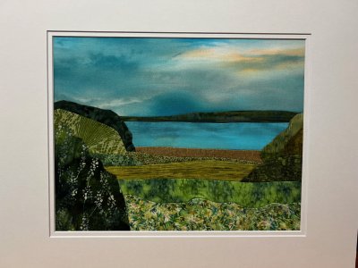 A View of the Lake - Original Fabric Landscape Art