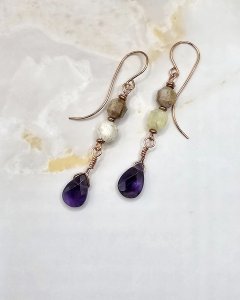 Yellow Opal and Amethyst Earrings