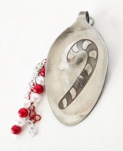 Etched Spoon Ornament, Charm, or Decor: Candy Cane