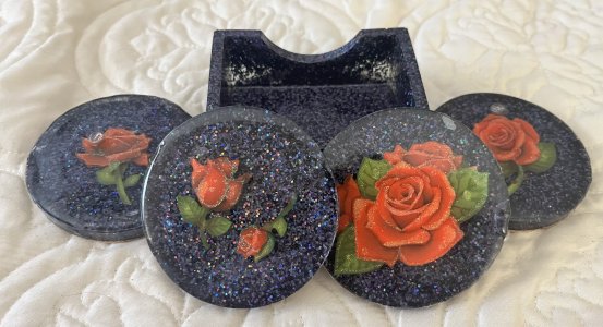 Rose Red Resin Coaster Set