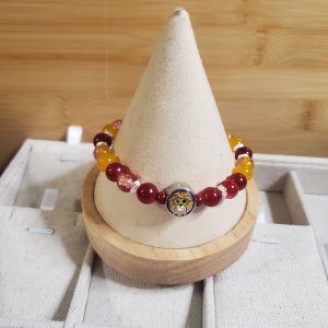 Red & Yellow Lion Charm Glass Bracelet