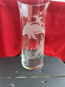 Etched Glass Vase with  Dolphins