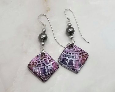 Purple and Silver Painted Air Dry Clay Earrings