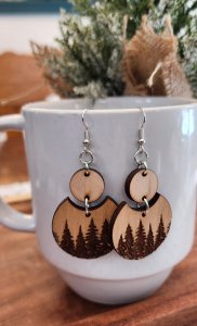 Wood Tree Dangle Earrings