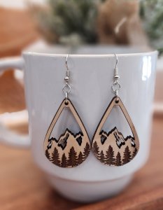 Wood Tear Drop Mountain Earrings