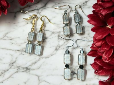 Elegant Sanded Glass beaded earrings, with either gold or silver plated wire hooks