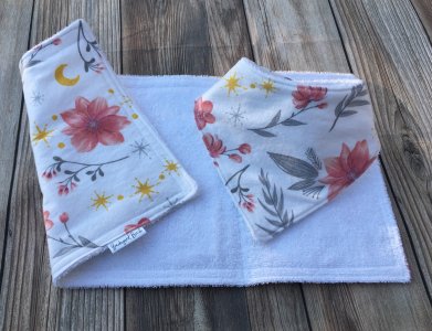 Floral Baby Bib and Burp Cloth
