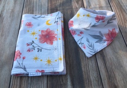 Floral Baby Bib and Burp Cloth