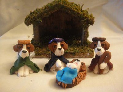 Beagle Dog 4-piece Clay Nativity Set by Bubaloo's Art