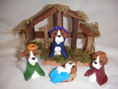 Beagle Dog 4-piece Clay Nativity Set by Bubaloo's Art