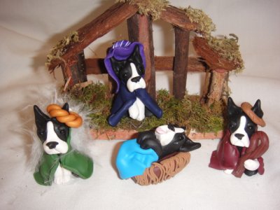 Boston Terrier Clay Nativity Set by Bubaloo's Art