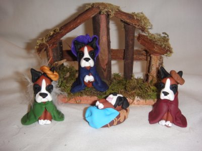 Boxer Dog Clay Nativity Set by Bubaloo's Art