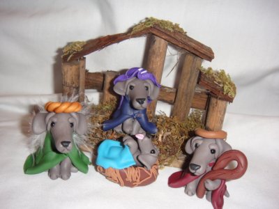 4-Peice Weimaraner Clay Nativity Set