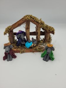 4-Peice Weimaraner Clay Nativity Set