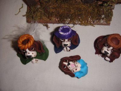 4-Peice Bassett Hound Clay Nativity Set by Bubaloo's Art