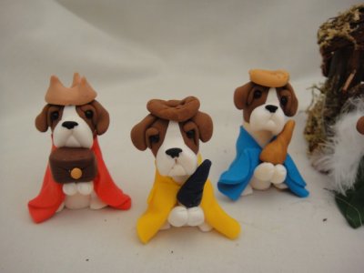 Beagle Clay Nativity Set 4- Extra Pieces 3 Wiseman and Shepard