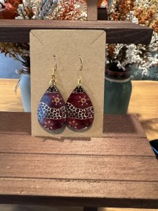 Red and leopard dangling earrings