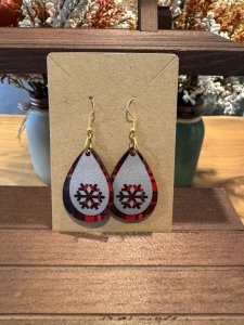 Buffalo Plaid Snowflake Earrings