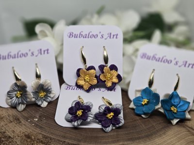 Unique Polymer Clay Flower Earrings by Bubaloo's Art, Available in Multiple Colors