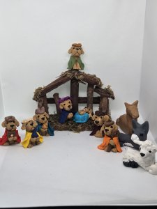 Golden Retriever Dog 4-piece Clay Nativity Set by Bubaloo's Art