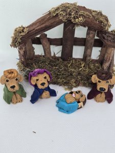 Golden Retriever Dog 4-piece Clay Nativity Set by Bubaloo's Art