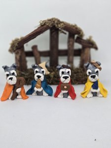 Schnauzer Dog Clay Nativity Set Extra Pieces 3 Wiseman & Shepard by Bubaloo's Art