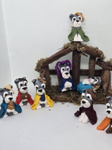 4-Peice Schnauzer Dog Clay Nativity Set by Bubaloo's Art