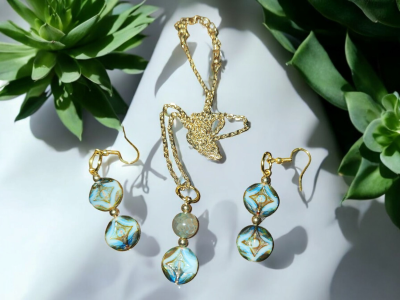 Native inspired lampwork beaded earrings and agate stone pendant