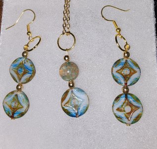 Native inspired lampwork beaded earrings and agate stone pendant